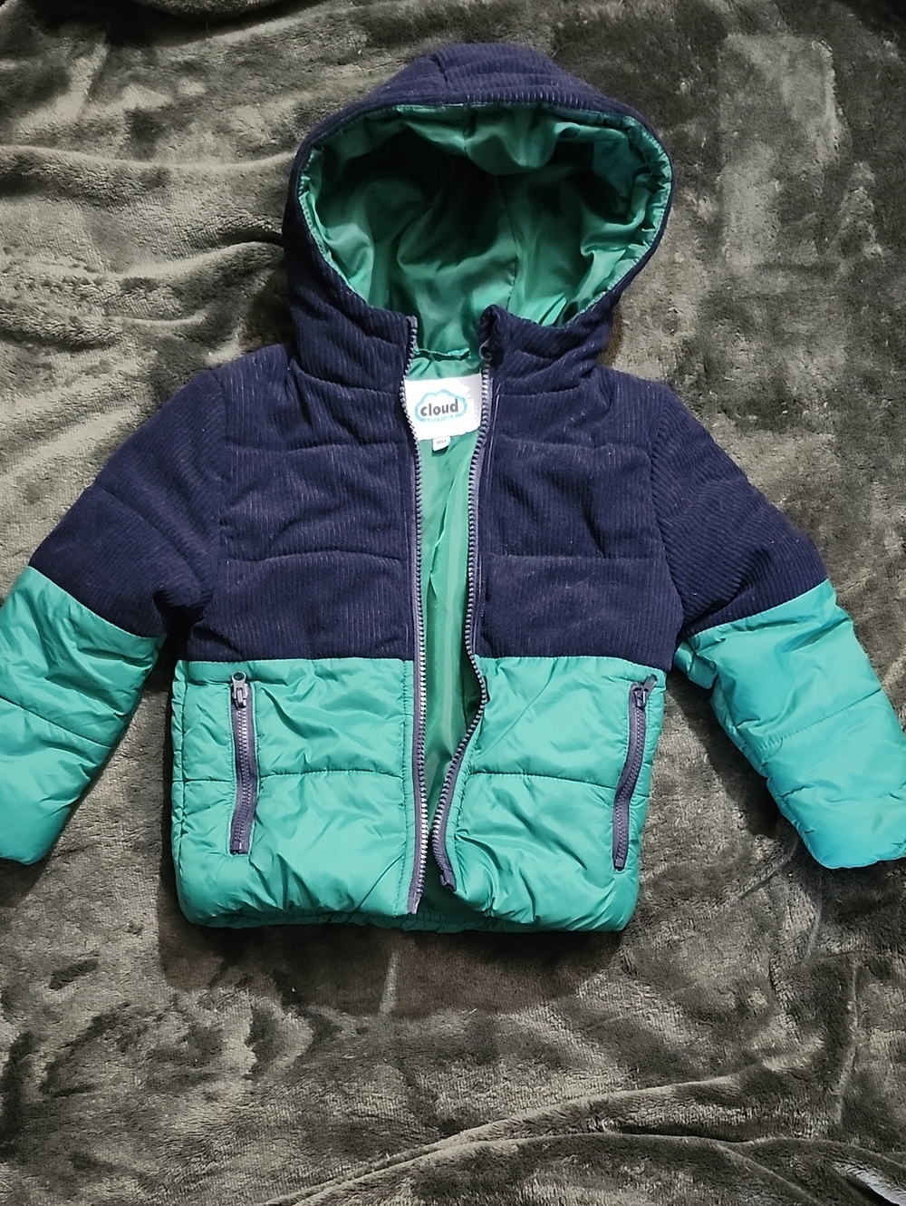 Cloud Kids' Navy and Teal Puffer Jacket with Hood